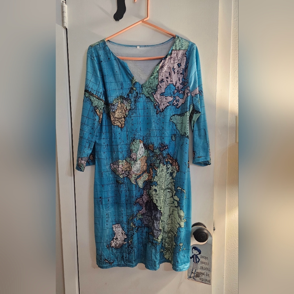 Map Print Blue Dress
